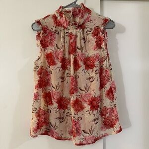 Floral Sleeveless Top - Red and Cream